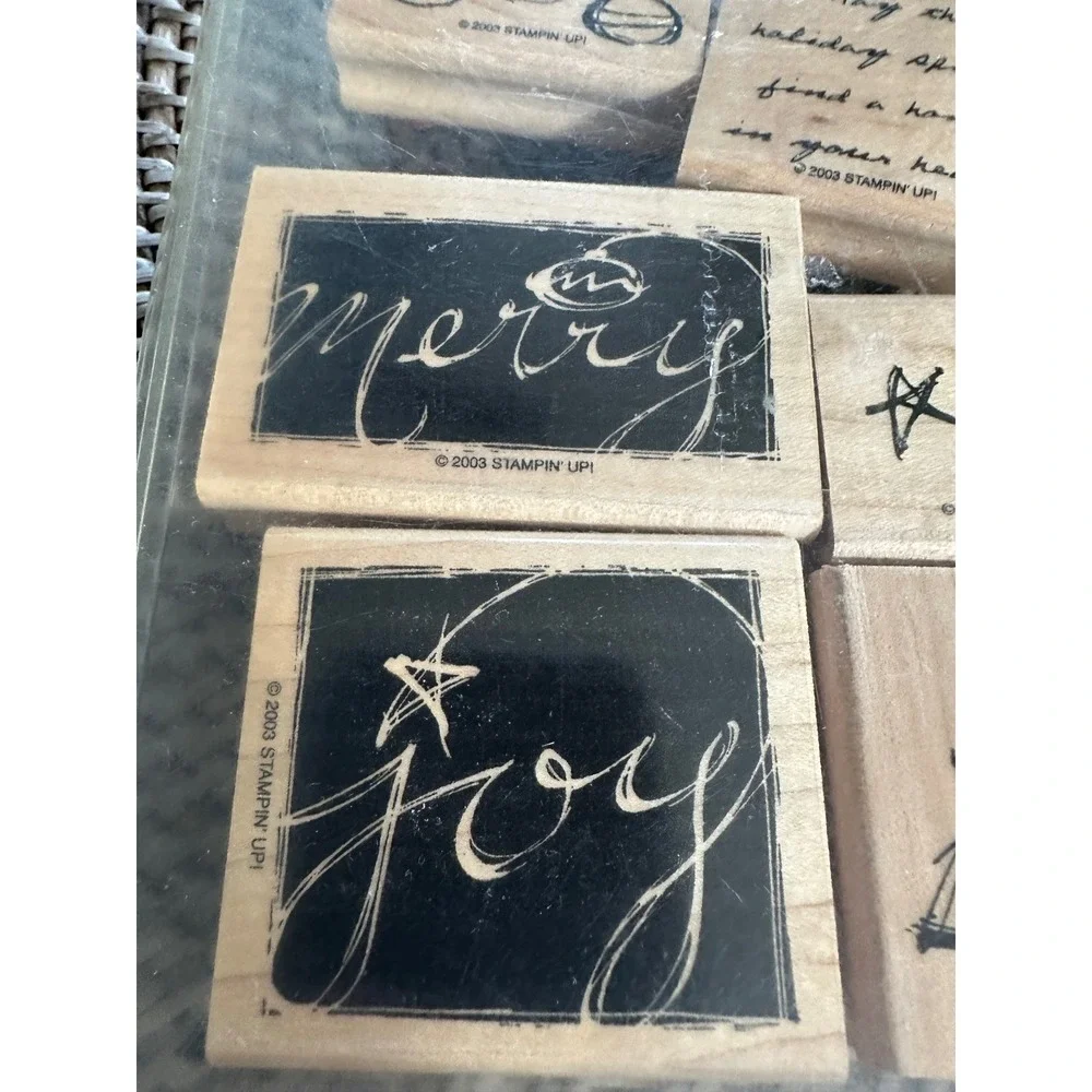 Stampin Up Holiday Spirit Wood Mount Rubber Stamp Set 2003 Christmas 6 Piece EUC